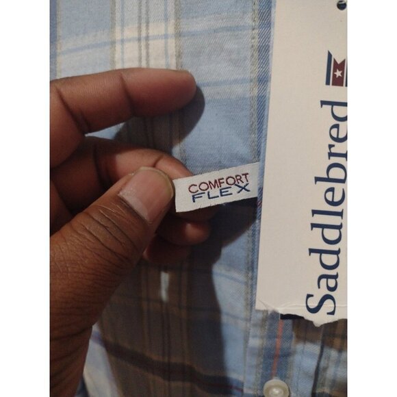 NEW NWT Men's Saddlebred Comfort Flex Classic Fit Button Shirt Blue Plaid Medium - Picture 4 of 11